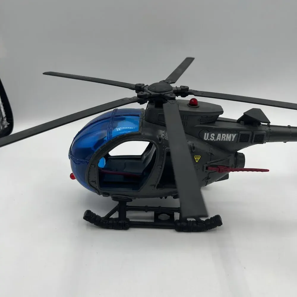 US Army Military Toy Helicopter Gray Blue Black w/ Blue Canopy Adjustable Blades